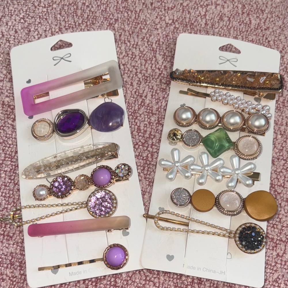 Stylish Hair Clip Set with Purple and Gold Accents